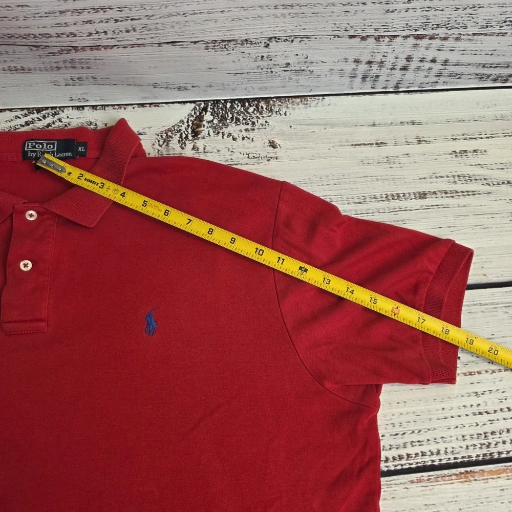 Polo Ralph Lauren Mens XL Polo Red Cotton Short Sleeve Blue Pony‎ Small Flaw